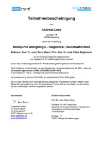 Zertifikat Allergien Hausstaubmilben